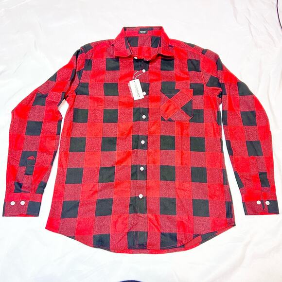 Na Other - COOFANDY Flannel Shirt Men Medium Long Sleeve Red Black Button Up Pocket Casual